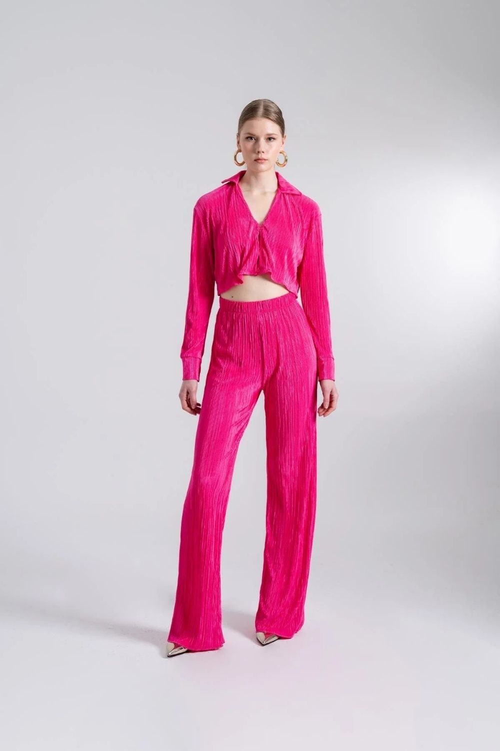 Beli Lastikli Esnek Comfy Pantolon Pembe - 2