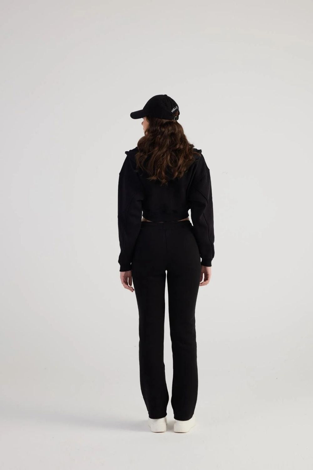 Kadın Siyah Kapüşonlu Uzun Kol Fermuarlı Crop Mixed Sweat - 1