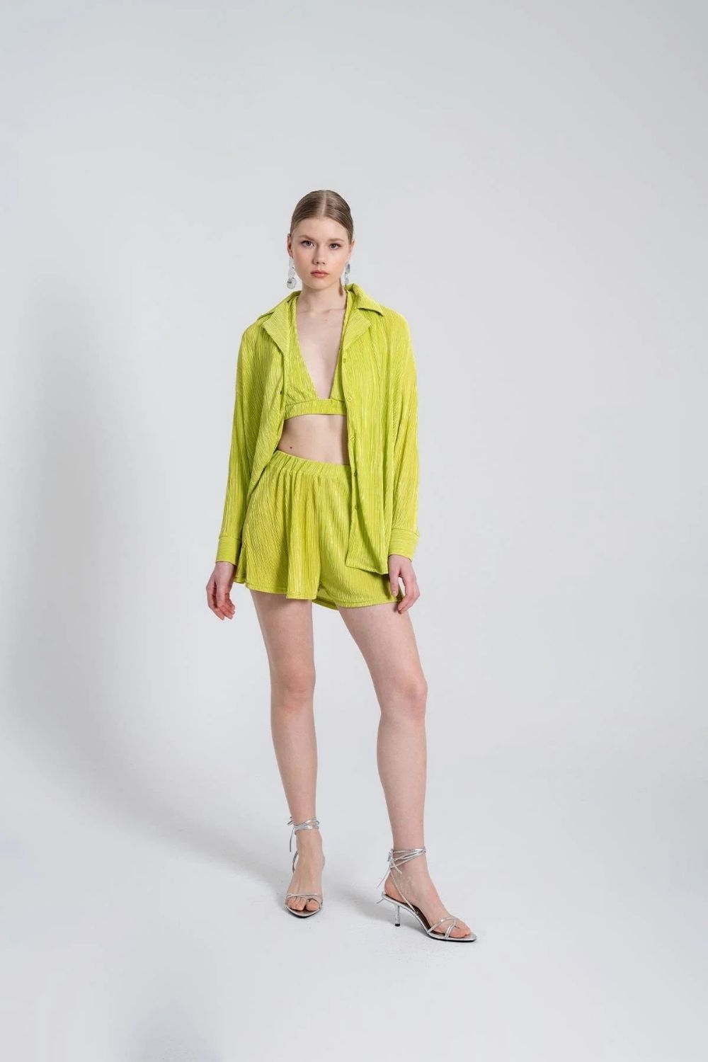 Beli Lastikli Mini Comfy Şort Yeşil - 3