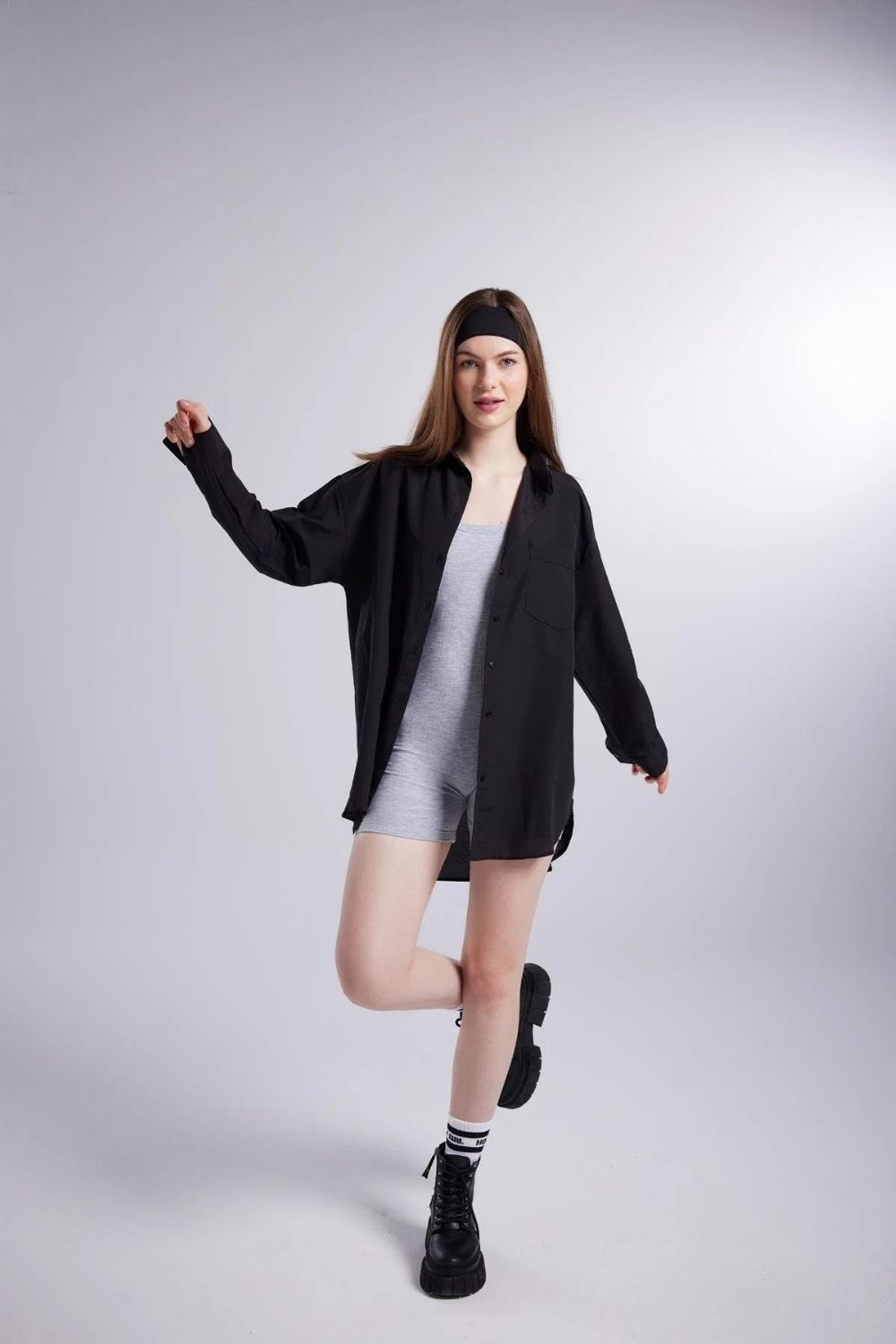 Cepli Oversize Kesim Lovesize Gömlek Siyah - 2