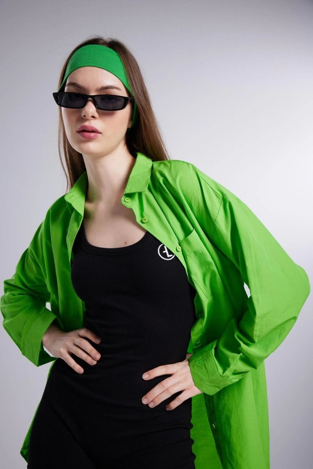 Cepli Oversize Kesim Lovesize Gömlek Yeşil - 4
