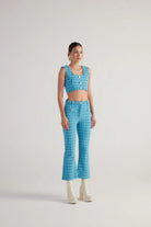 İspanyol Kesim Tüvit Tweed Pantolon Mavi - 2