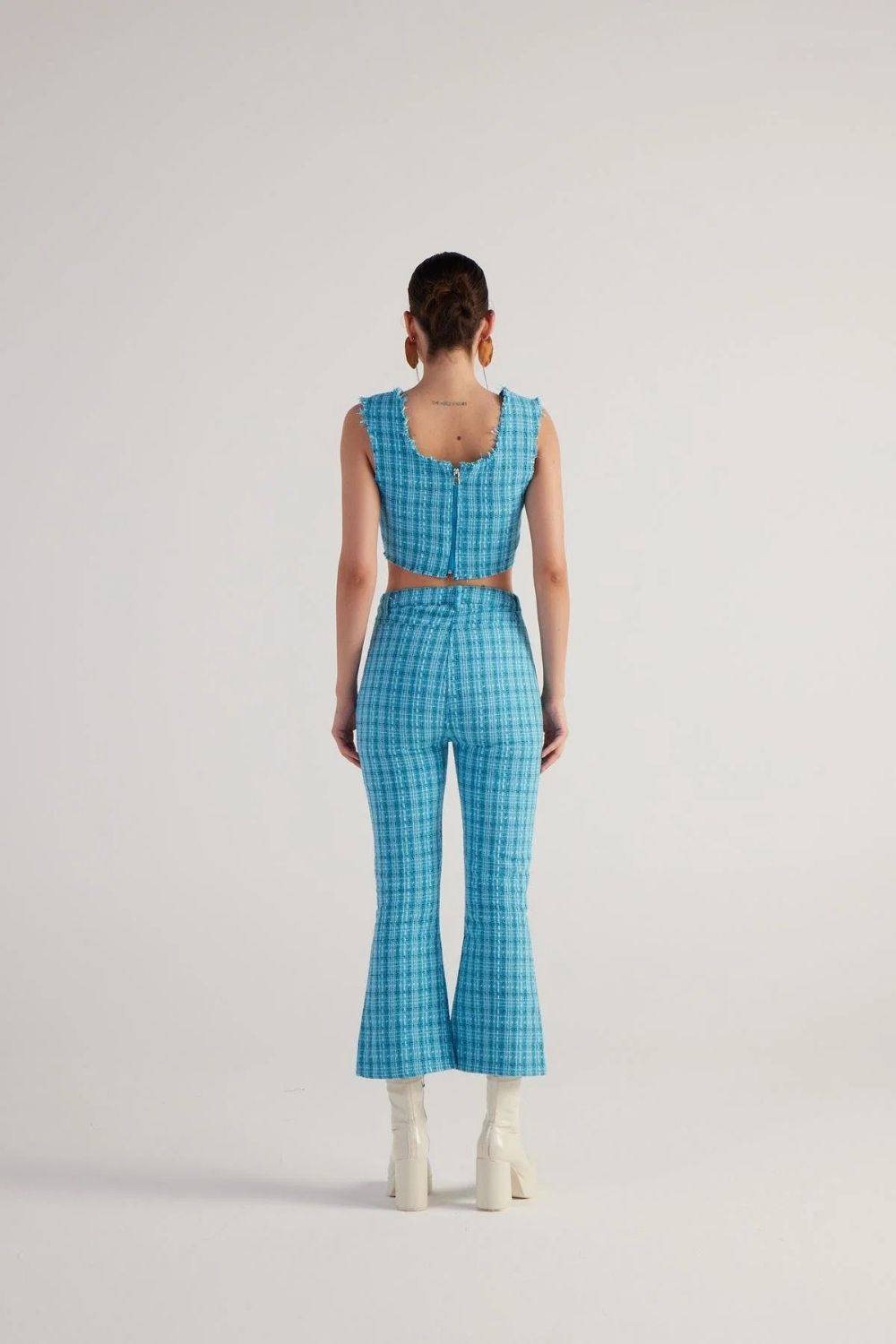 İspanyol Kesim Tüvit Tweed Pantolon Mavi - 4