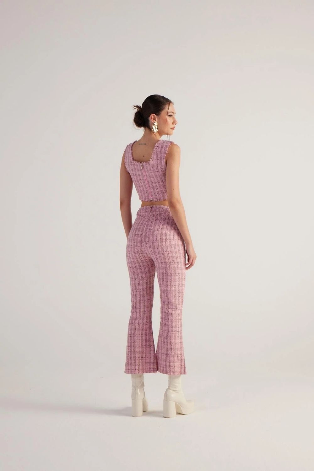 İspanyol Kesim Tüvit Tweed Pantolon Pembe - 4