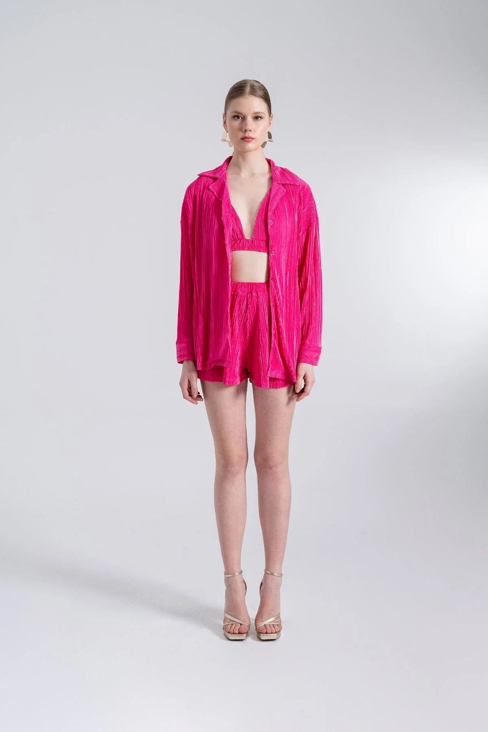 Oversize Düğme Kapamalı Comfy Oversize Gömlek Pembe - 0