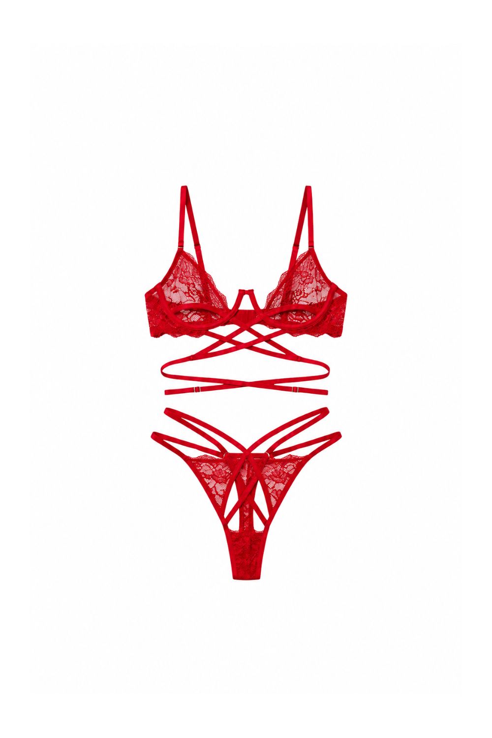 Rosalia Cupless Bra Set - Red - 0