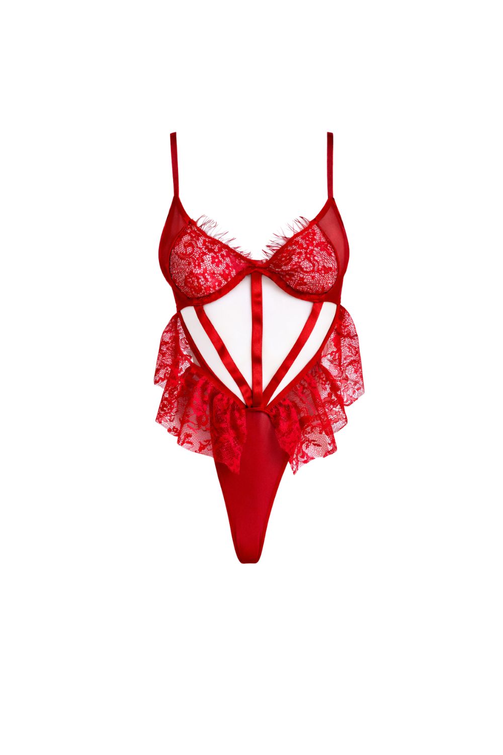 Lyria Rouge Şerit Detaylı Dantel Bodysuit - 0