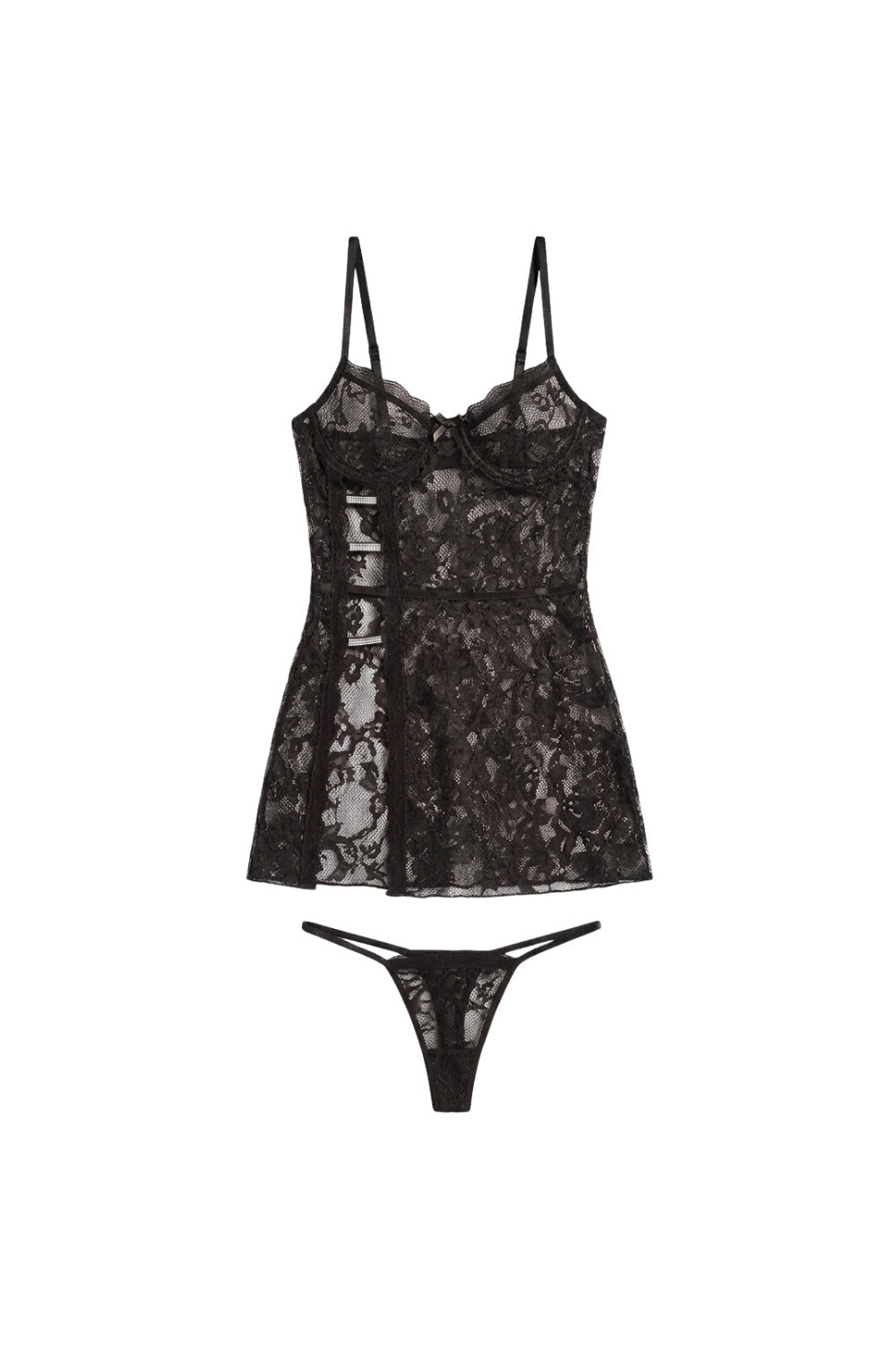 Saphira Dantel Yırtmaçlı Babydoll Set - 0