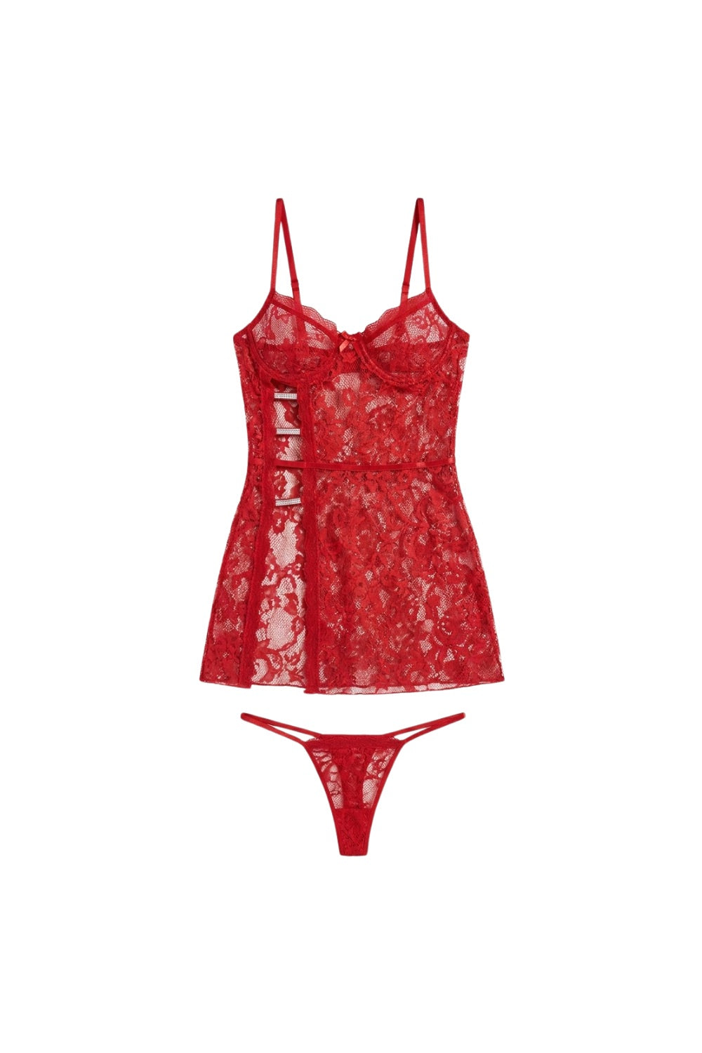 Saphira Dantel Yırtmaçlı Babydoll Set - 0