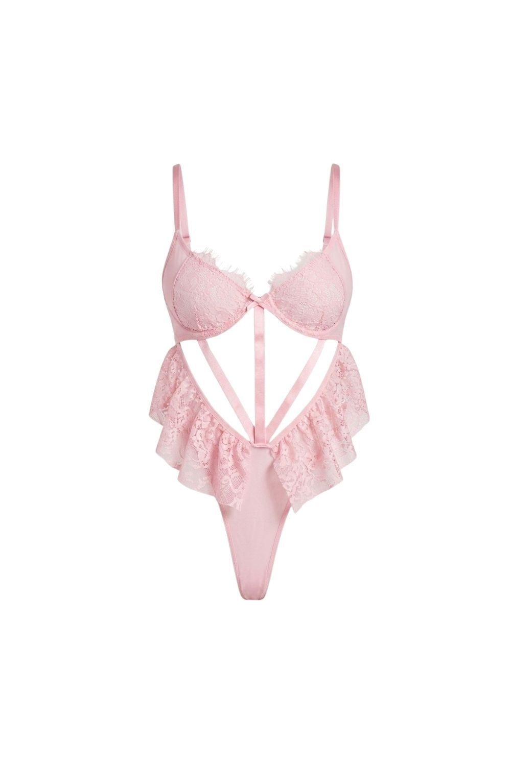 Lyria Rouge Şerit Detaylı Dantel Bodysuit - 0