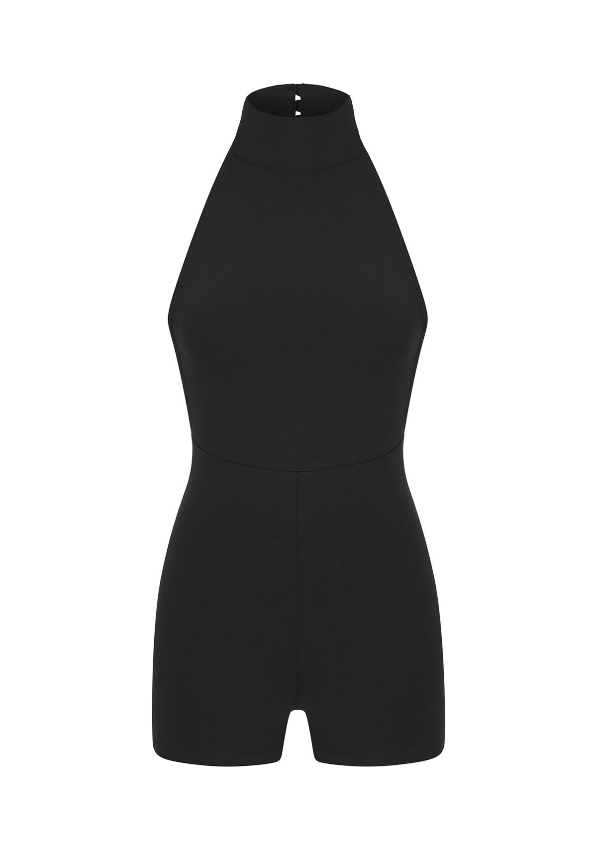 Siyah Boğazlı Sırt Dekolteli Şort Bodysuit - 0