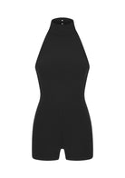 Siyah Boğazlı Sırt Dekolteli Şort Bodysuit - 0