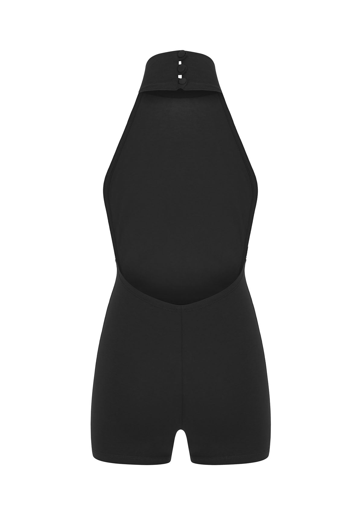 Siyah Boğazlı Sırt Dekolteli Şort Bodysuit - 1