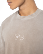 Unisex Boxy Fit Yıkamalı Sprey Efektli Baskılı Tişört - Kahverengi - 3