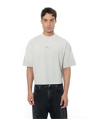 Unisex Boxy Fit Yıkamalı Sprey Efektli Baskılı Tişört - Yeşil - 0