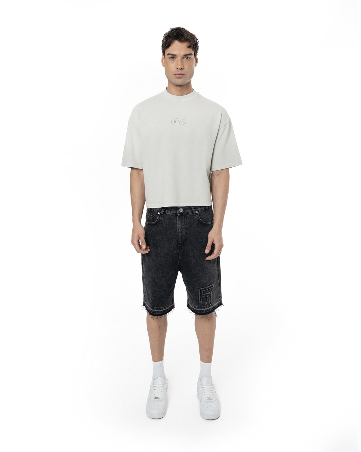 Unisex Boxy Fit Yıkamalı Sprey Efektli Baskılı Tişört - Yeşil - 2