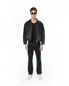 Unisex Fakemood Nakışlı Premium Denim Ceket - Siyah - 0