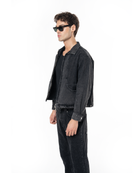 Unisex Fakemood Nakışlı Premium Denim Ceket - Siyah - 2