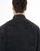 Unisex Fakemood Nakışlı Premium Denim Ceket - Siyah - 3