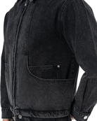 Unisex Fakemood Nakışlı Premium Denim Ceket - Siyah - 4