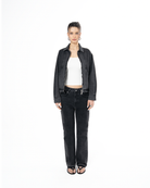 Unisex Fakemood Nakışlı Premium Denim Ceket - Siyah - 6