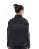 Unisex Fakemood Nakışlı Premium Denim Ceket - Siyah - 9