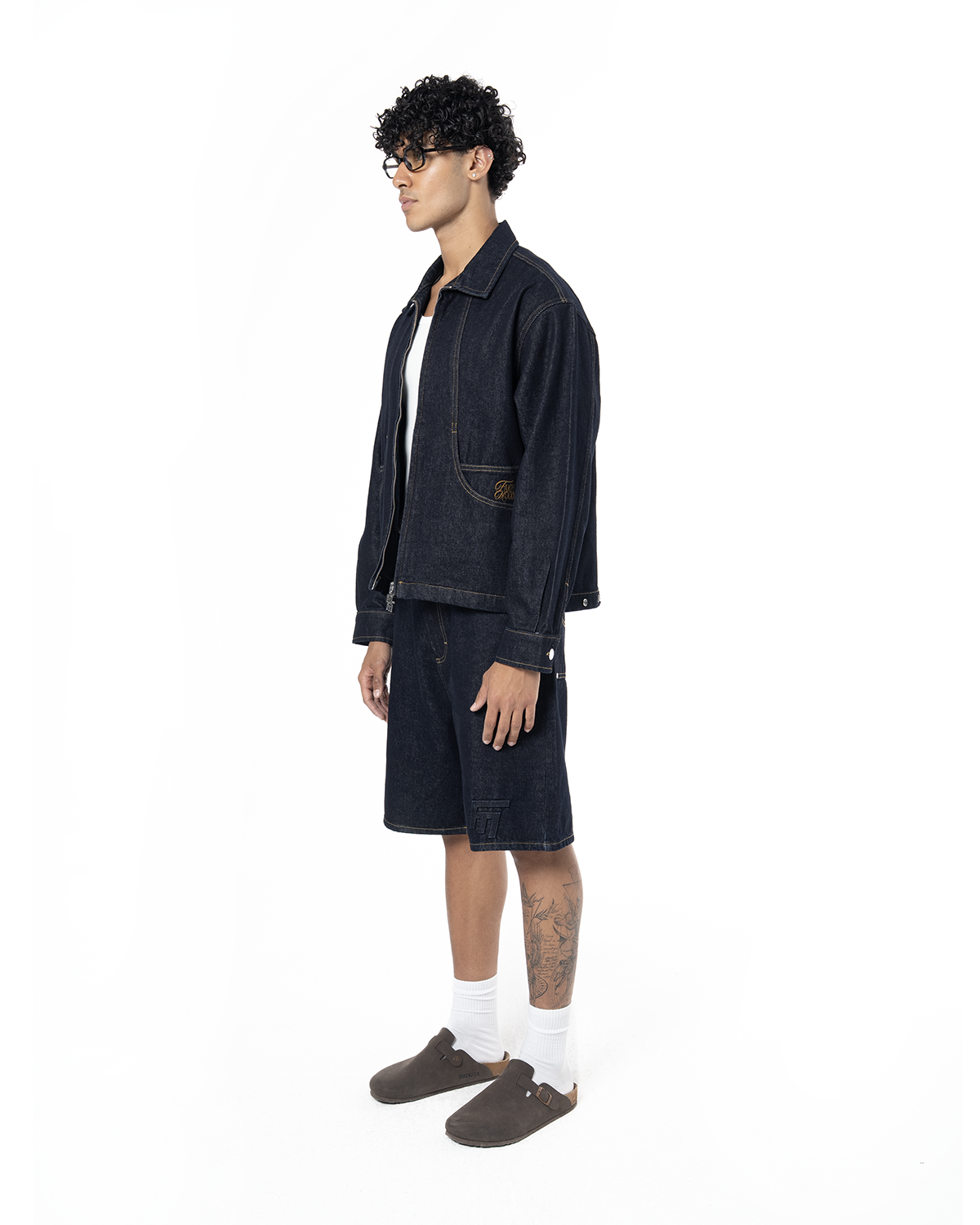Unisex Fakemood Nakışlı Premium Raw Denim Ceket - Lacivert - 0