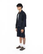Unisex Fakemood Nakışlı Premium Raw Denim Ceket - Lacivert - 0