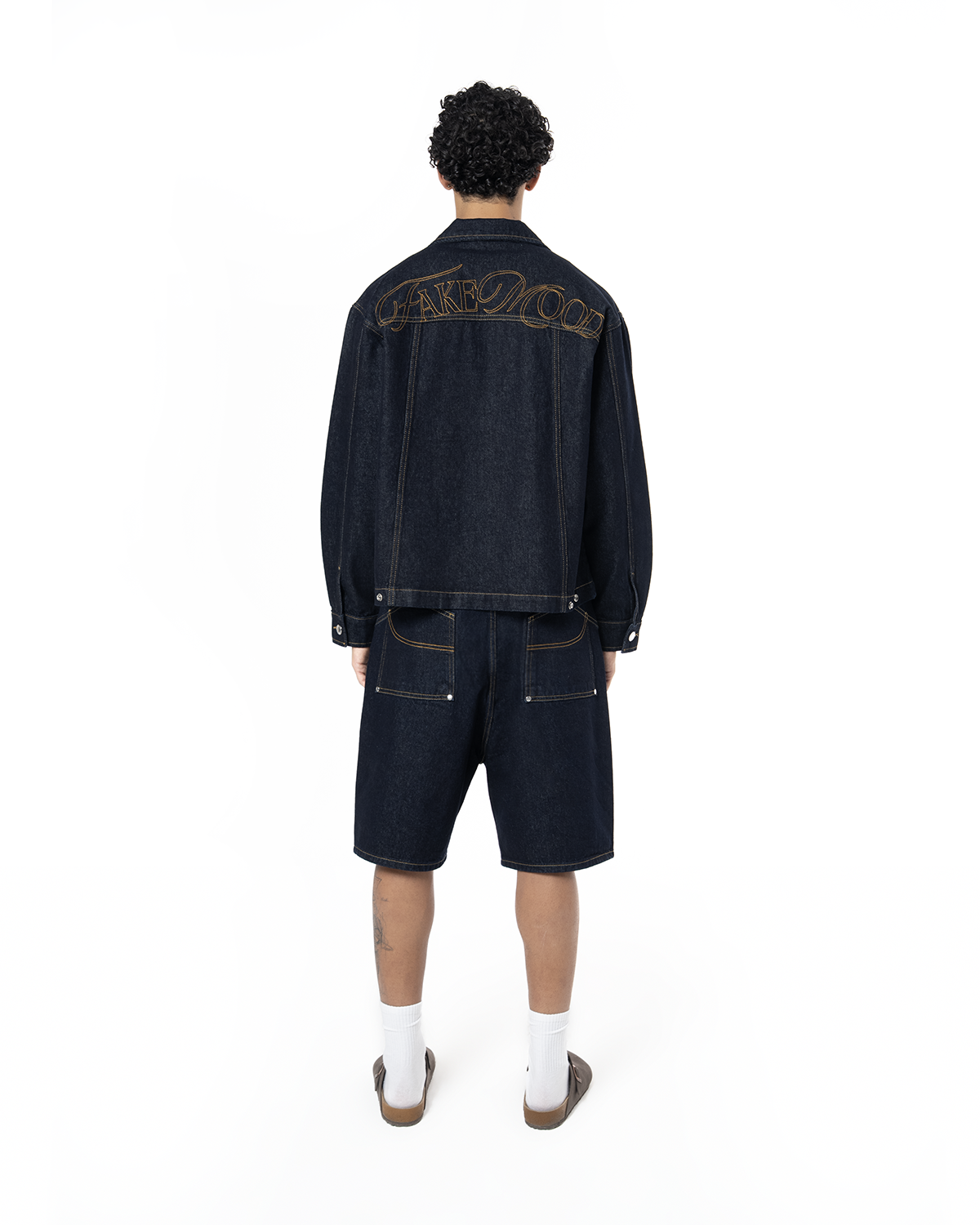 Unisex Fakemood Nakışlı Premium Raw Denim Ceket - Lacivert - 1