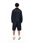 Unisex Fakemood Nakışlı Premium Raw Denim Ceket - Lacivert - 1