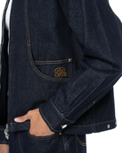 Unisex Fakemood Nakışlı Premium Raw Denim Ceket - Lacivert - 3