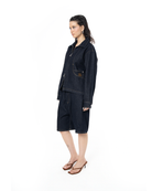 Unisex Fakemood Nakışlı Premium Raw Denim Ceket - Lacivert - 6