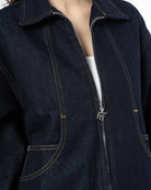 Unisex Fakemood Nakışlı Premium Raw Denim Ceket - Lacivert - 8
