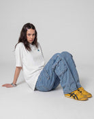 Unisex Oversize FM Silikon Icon Detaylı Tişört - Beyaz - 0