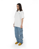 Unisex Oversize FM Silikon Icon Detaylı Tişört - Beyaz - 3