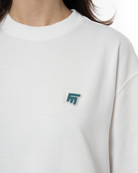 Unisex Oversize FM Silikon Icon Detaylı Tişört - Beyaz - 4