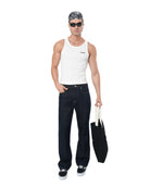 Unisex Relaxed Fit Fakemood Nakışlı Premium Raw Denim Pantolon - Lacivert - 0