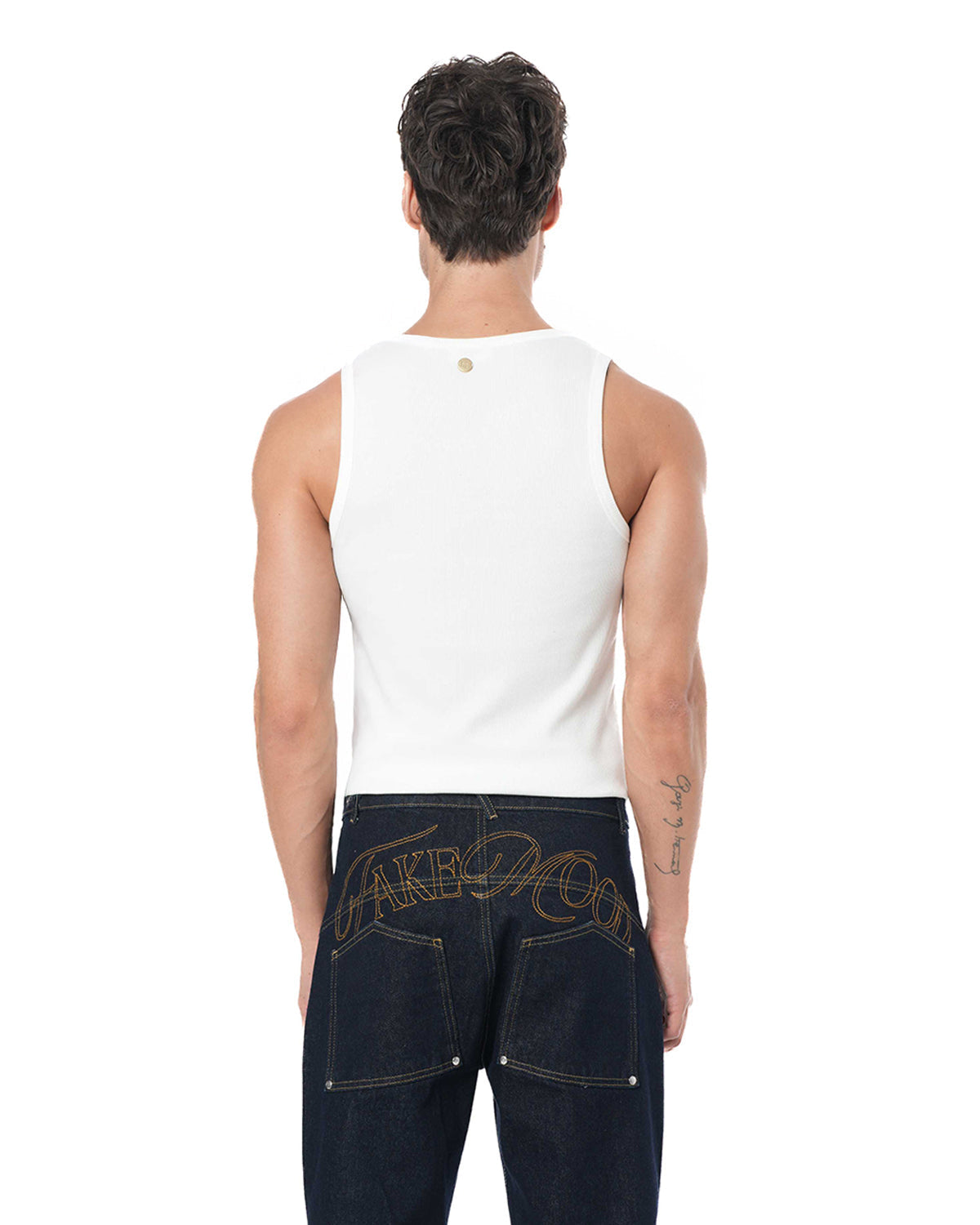 Unisex Relaxed Fit Fakemood Nakışlı Premium Raw Denim Pantolon - Lacivert - 1