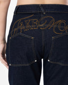 Unisex Relaxed Fit Fakemood Nakışlı Premium Raw Denim Pantolon - Lacivert - 2