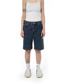 Unisex Relaxed Fit FM Icon Logo Kabartmalı Premium Denim Şort - Lacivert - 0
