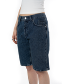 Unisex Relaxed Fit FM Icon Logo Kabartmalı Premium Denim Şort - Lacivert - 1