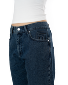 Unisex Relaxed Fit FM Icon Logo Kabartmalı Premium Denim Şort - Lacivert - 2