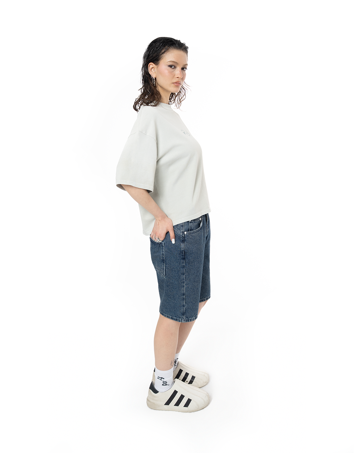 Unisex Relaxed Fit FM Icon Logo Kabartmalı Premium Denim Şort - Lacivert - 3