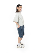 Unisex Relaxed Fit FM Icon Logo Kabartmalı Premium Denim Şort - Lacivert - 3