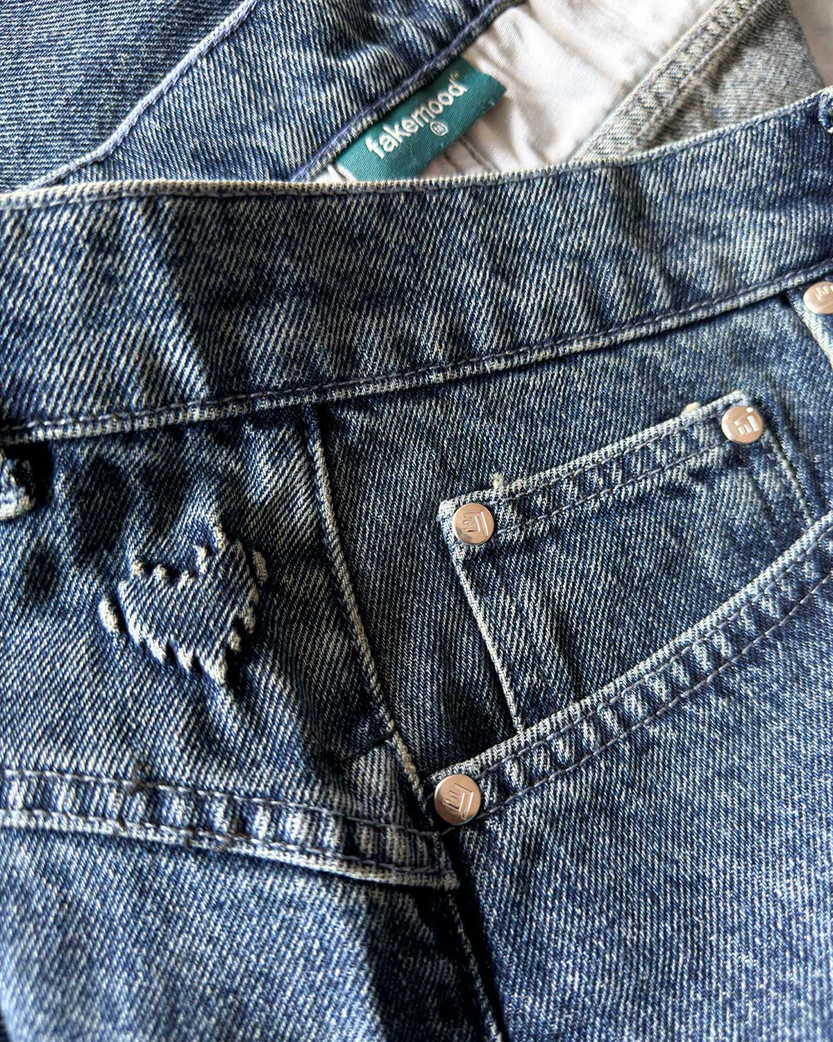 Unisex Relaxed Fit FM Icon Logo Kabartmalı Premium Denim Şort - Lacivert - 7