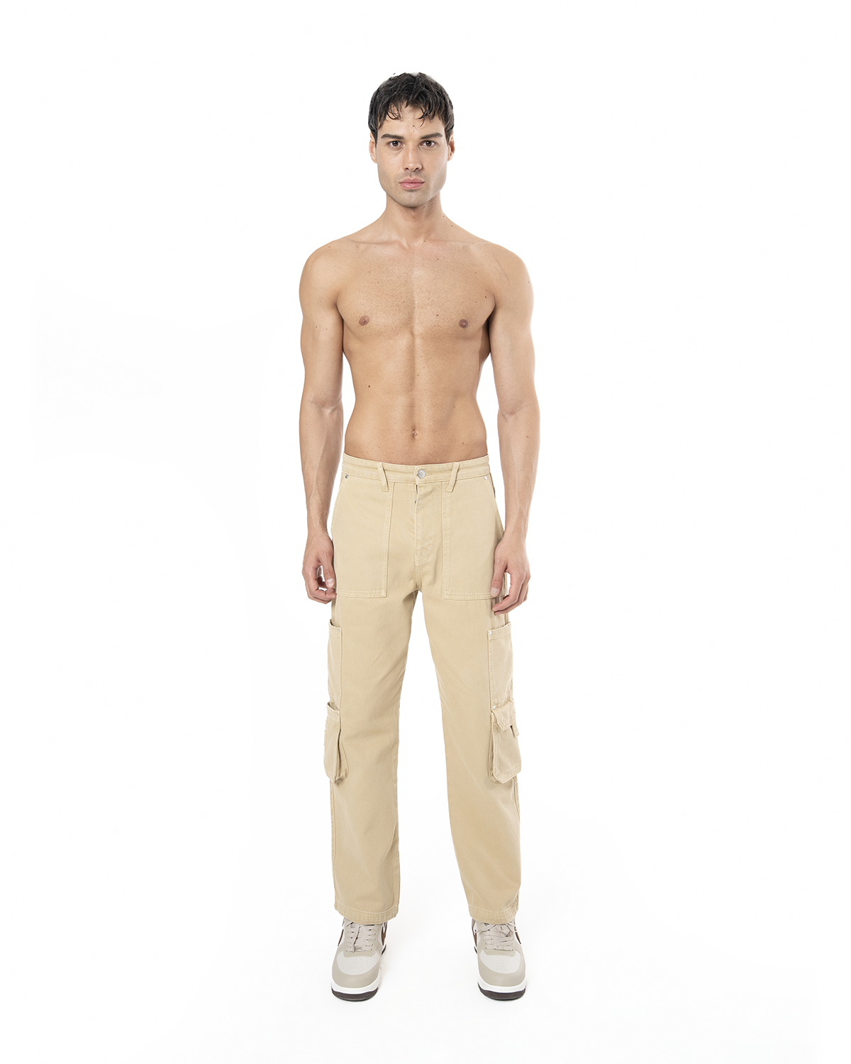 Unisex Relaxed Fit Logo Kabartmalı Nakış Detaylı Premium Kargo Pantolon - Bej - 0