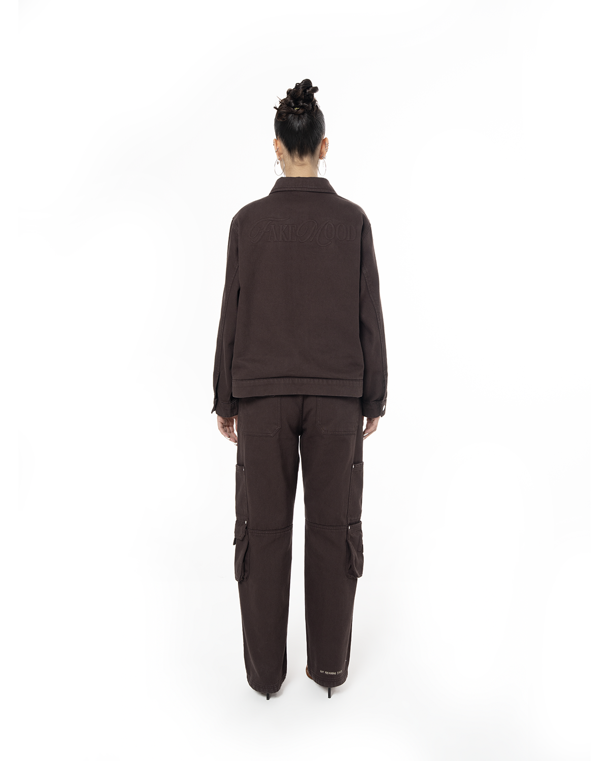 Unisex Relaxed Fit Logo Kabartmalı Nakış Detaylı Premium Kargo Pantolon - Kahverengi - 4