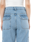 Unisex Relaxed Fit Logo Kabartmalı Nakış Detaylı Premium Kargo Pantolon - Mavi - 5