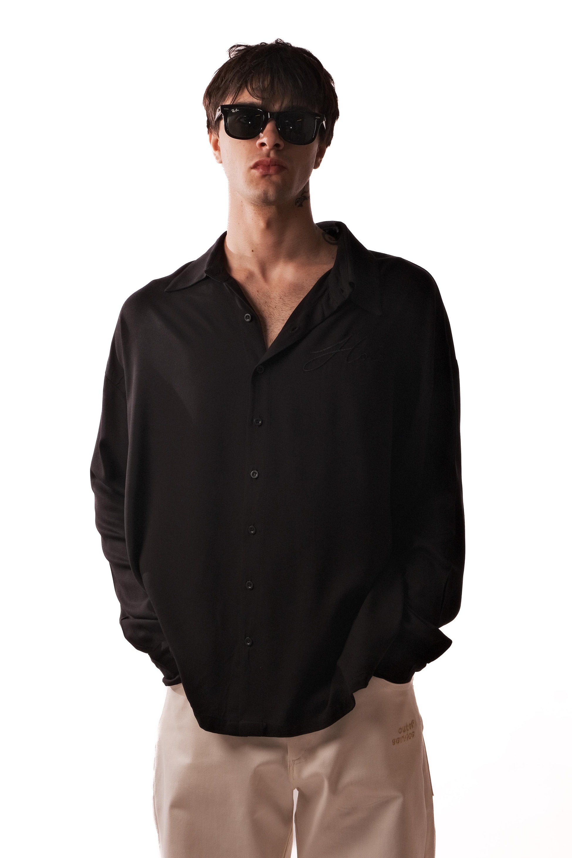 Belmondo Kumaş Oversize Siyah Gömlek - 7