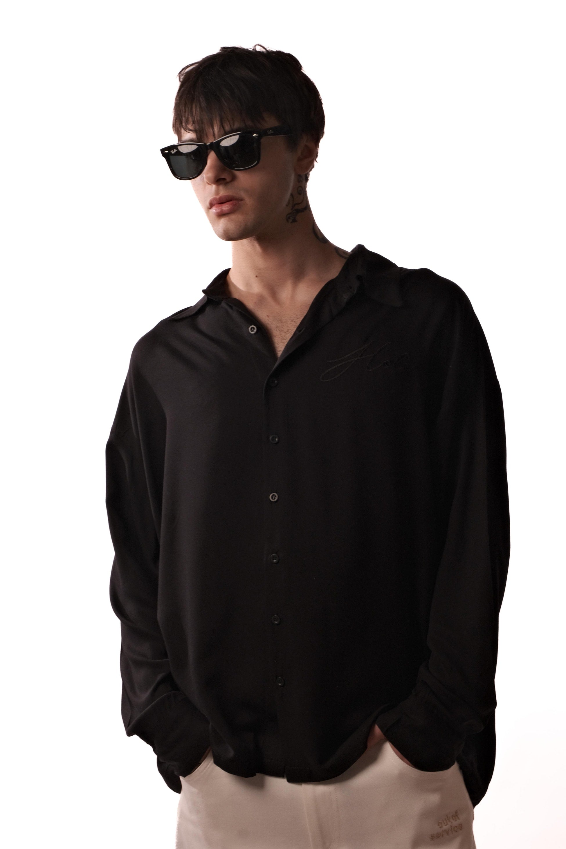 Belmondo Kumaş Oversize Siyah Gömlek - 8
